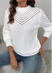 White Long Sleeve Round Neck Sweater