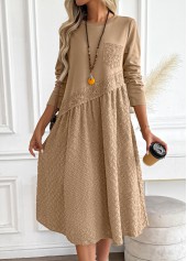 Dark Camel Tummy Coverage Long Sleeve Round Neck Dress | thumb picture 