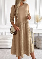 Dark Camel Tummy Coverage Long Sleeve Round Neck Dress | thumb picture 