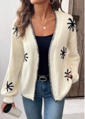 Beige Geometric Print Long Sleeve Cardigan | thumb picture 