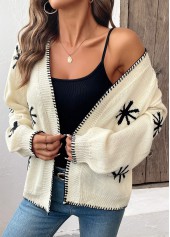 Beige Geometric Print Long Sleeve Cardigan | thumb picture 