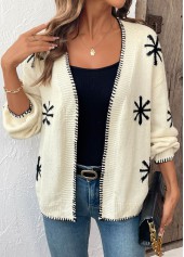 Beige Geometric Print Long Sleeve Cardigan