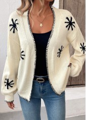 Beige Geometric Print Long Sleeve Cardigan | thumb picture 
