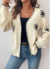 Beige Geometric Print Long Sleeve Cardigan | thumb picture 