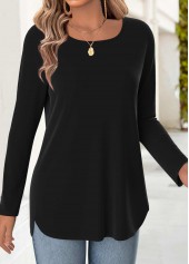 Black 3/4 Sleeve Square Neck T Shirt