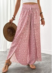 Pink Ditsy Floral Print Wide Leg Elastic Waist Pants