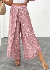 Pink Ditsy Floral Print Wide Leg Elastic Waist Pants | thumb picture 