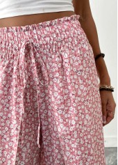 Pink Ditsy Floral Print Wide Leg Elastic Waist Pants | thumb picture 