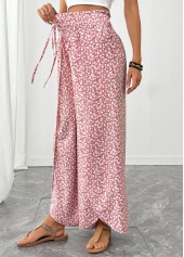 Pink Ditsy Floral Print Wide Leg Elastic Waist Pants | thumb picture 