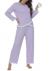 Purple Long Sleeve Round Neck Lounge Top and Pants