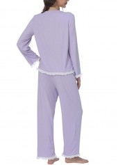Purple Long Sleeve Round Neck Lounge Top and Pants | thumb picture 