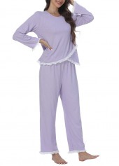 Purple Long Sleeve Round Neck Lounge Top and Pants | thumb picture 