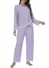 Purple Long Sleeve Round Neck Lounge Top and Pants | thumb picture 