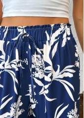 Dark Blue Plants Print Wide Leg Elastic Waist Pants | thumb picture 
