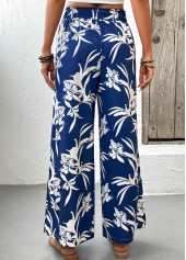 Dark Blue Plants Print Wide Leg Elastic Waist Pants | thumb picture 