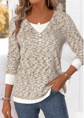 Light Camel Long Sleeve V Neck T Shirt