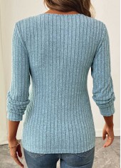 Dusty Blue Surplice Long Sleeve V Neck T Shirt | thumb picture 