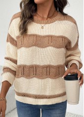 Beige Long Sleeve Round Neck Sweater | thumb picture 
