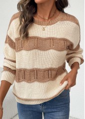 Beige Long Sleeve Round Neck Sweater | thumb picture 