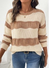 Beige Long Sleeve Round Neck Sweater | thumb picture 