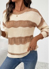 Beige Long Sleeve Round Neck Sweater | thumb picture 