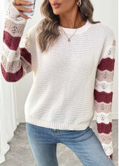 White Long Sleeve Round Neck Sweater | thumb picture 
