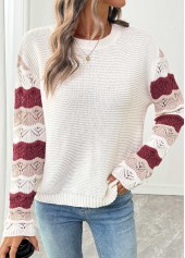 White Long Sleeve Round Neck Sweater