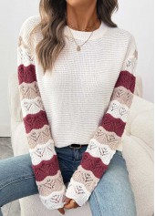 White Long Sleeve Round Neck Sweater | thumb picture 
