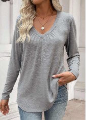 Grey Tummy Coverage Long Sleeve V Neck T Shirt | thumb picture 