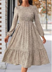 Light Coffee Tummy Coverage Leopard Long Sleeve Dress | thumb picture 