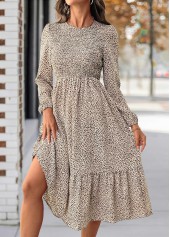 Light Coffee Tummy Coverage Leopard Long Sleeve Dress | thumb picture 