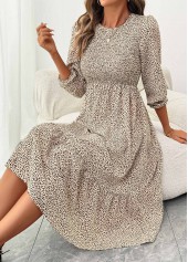 Light Coffee Tummy Coverage Leopard Long Sleeve Dress | thumb picture 