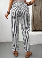 Black Pocket Striped Straight Leg Elastic Waist Pants | thumb picture 