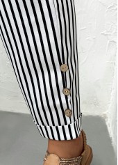 Black Pocket Striped Straight Leg Elastic Waist Pants | thumb picture 