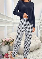 Navy Plaid Long Sleeve Lounge Top and Pants | thumb picture 