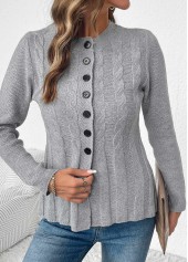 Grey Tummy Coverage Long Sleeve Round Neck Cardigan