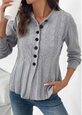 Grey Tummy Coverage Long Sleeve Round Neck Cardigan | thumb picture 