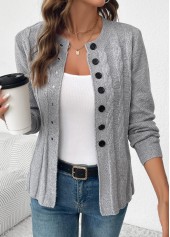 Grey Tummy Coverage Long Sleeve Round Neck Cardigan | thumb picture 