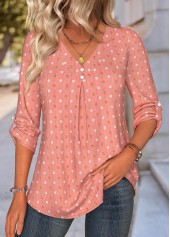 Dusty Pink Tummy Coverage Long Sleeve V Neck Blouse