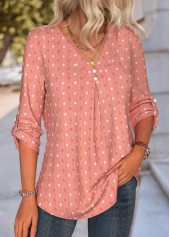 Dusty Pink Tummy Coverage Long Sleeve V Neck Blouse | thumb picture 