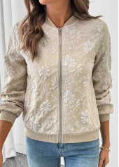 Light Coffee Zipper Long Sleeve Stand Collar Jacket | thumb picture 