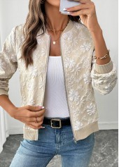 Light Coffee Zipper Long Sleeve Stand Collar Jacket | thumb picture 