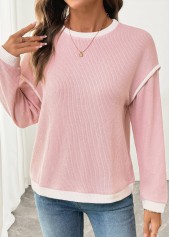 Pink Patchwork Long Sleeve Round Neck Sweatshirt | thumb picture 