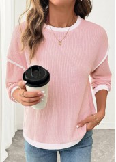 Pink Patchwork Long Sleeve Round Neck Sweatshirt | thumb picture 