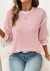 Pink Patchwork Long Sleeve Round Neck Sweatshirt | thumb picture 