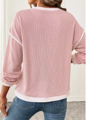 Pink Patchwork Long Sleeve Round Neck Sweatshirt | thumb picture 