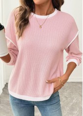 Pink Patchwork Long Sleeve Round Neck Sweatshirt