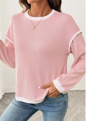Pink Patchwork Long Sleeve Round Neck Sweatshirt | thumb picture 