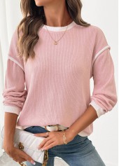 Pink Patchwork Long Sleeve Round Neck Sweatshirt | thumb picture 