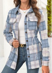 Light Blue Tummy Coverage Plaid Long Sleeve Shirt | thumb picture 